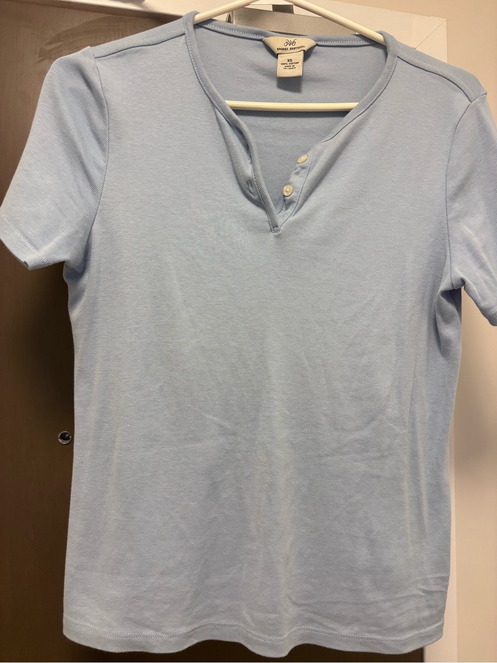Brooks Brothers 346 Light Blue Cotton Short-Sleeve Henley Top (XS)
